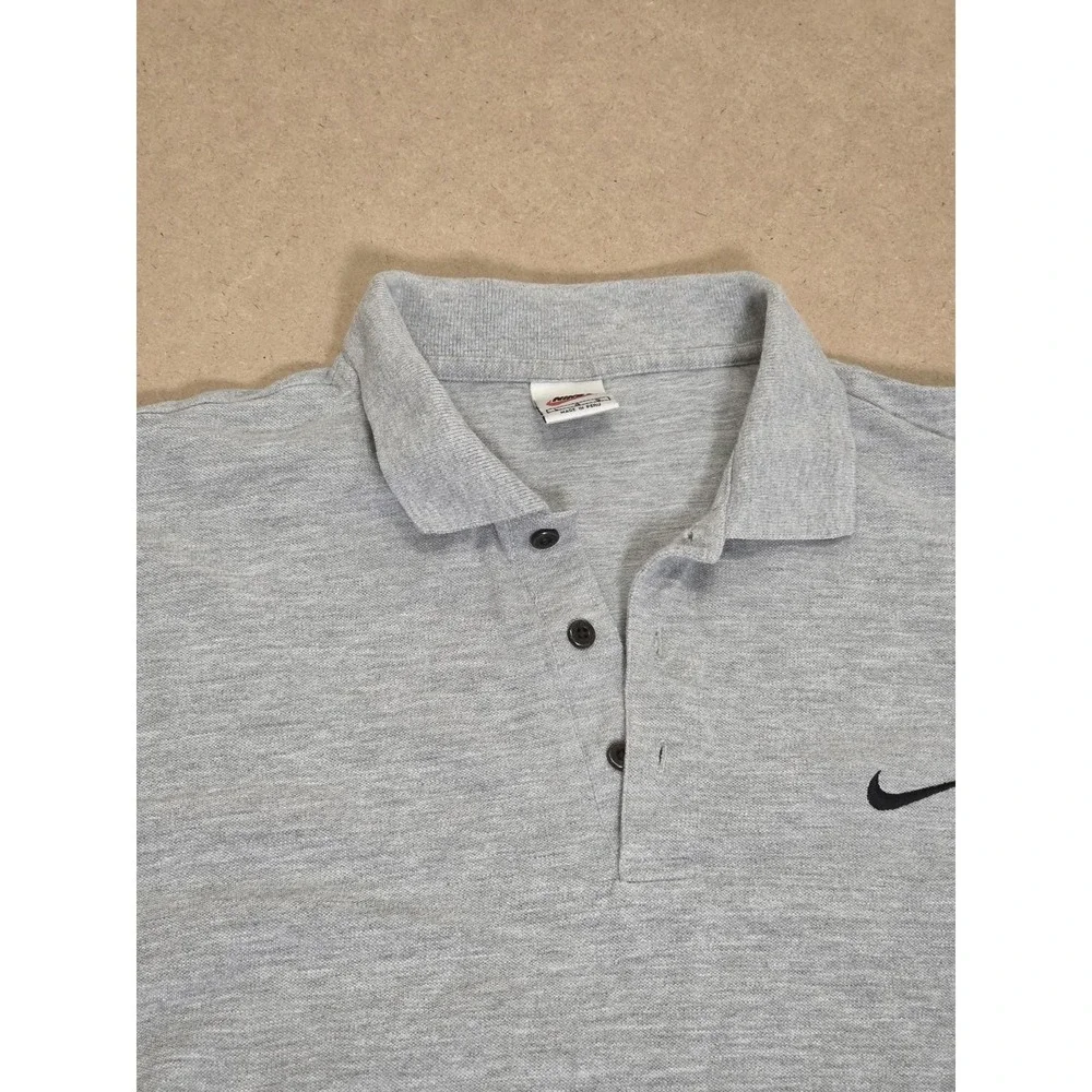 Nike Polo Shirt Mens L Gray Vintage 90s Y2K Short Sleeve Embroidered Swoosh